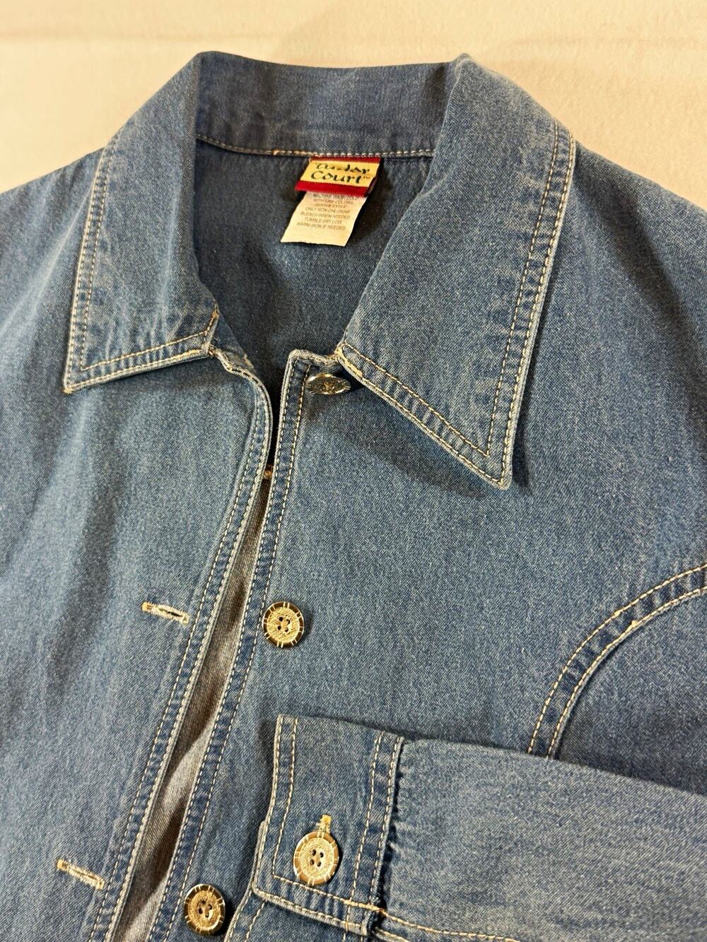 Tudor Court Women’s S Denim Jacket Blue Long Chore Coat 100% Cotton Y2K